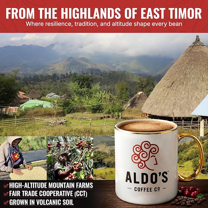 Aldo’s Coffee Co. Organic Water Process Decaf Coffee Dark Roast 100% Arabica from East Timor 16 oz (Medium Grind)