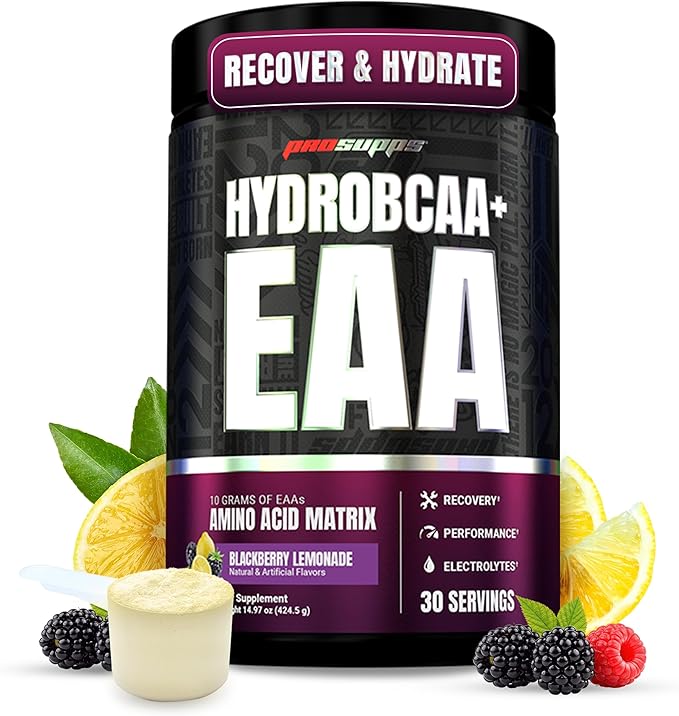 ProSupps HydroBCAA Essential Amino Acids Powder BlackBerry Lemonade - Workout Supplement with BCAA EAAs &amp Electrolytes for Hydration &amp Recovery - Stimulant-Free Soy &amp Gluten-Free - 30 S