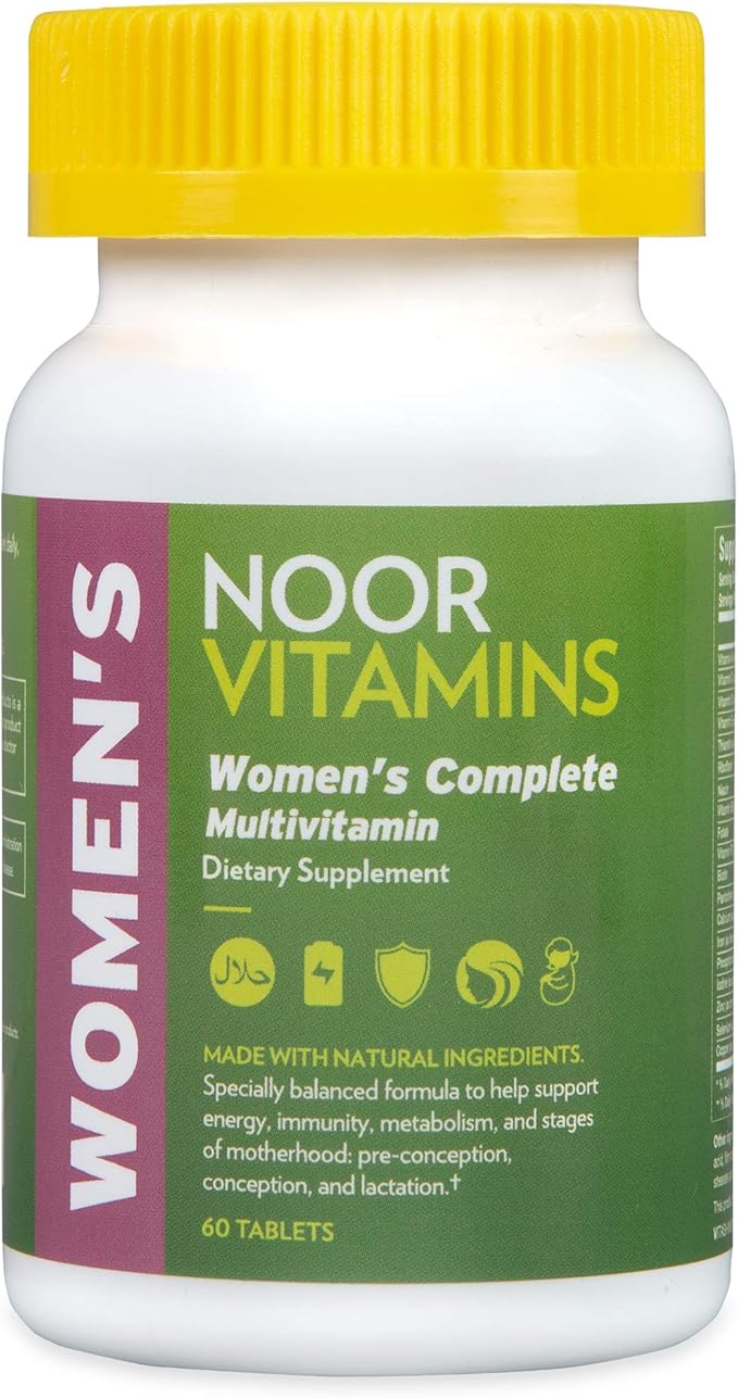 Noor Vitamins Halal Womens Multivitamin &amp Mineral I Once Daily Vitamin Supplement I Vegan | Supports Energy Immunity Metabolism Healthy Appearance and Stages of Motherhood I 2-Month Supply