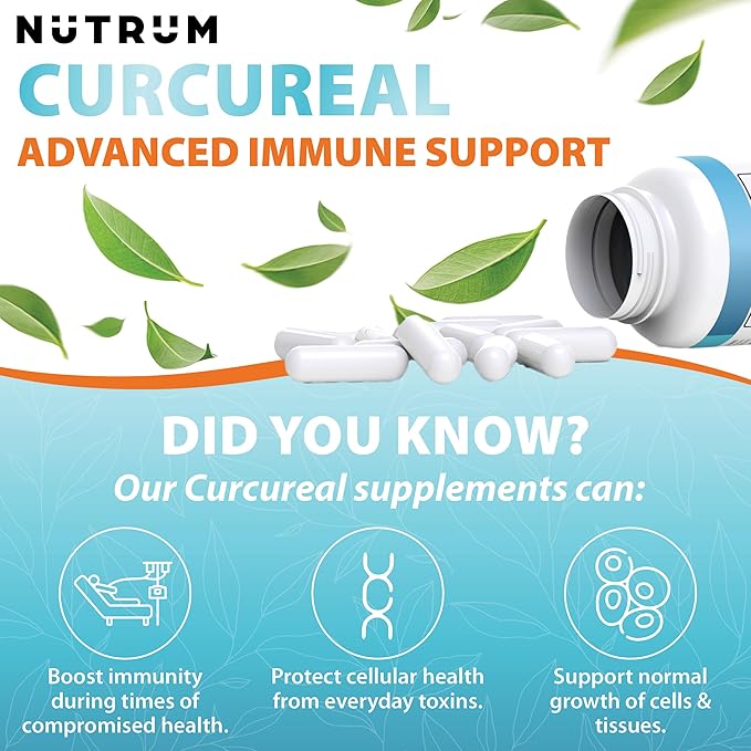 Advanced Immune Support Supplements with Curcumin by Nutrum Vegan Formula for Cellular Health Promotes Regeneration of Damaged Cells with Fucoidan Immunity Boost with Herbal Extracts 90 Capsules
