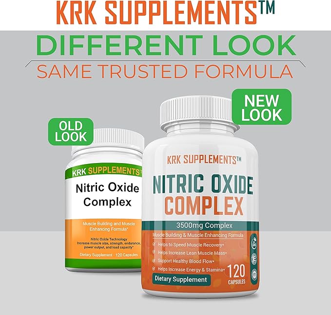 KRK SUPPLEMENTS 3 Bottles Nitric Oxide Complex 3500mg Per Serving L-Arginine HCL AAKG AKG Alpha Ketoglutarate Citrulline Malate 360 Total Capsules
