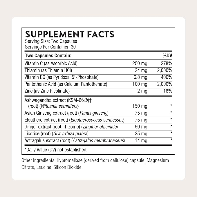 THORNE - Stress Balance - Adrenal Support Supplement with B Vitamins Vitamin C Ashwagandha Ginseng &amp Zinc* - Third-Party Certified - Gluten Dairy &amp Soy-Free - 60 Capsules