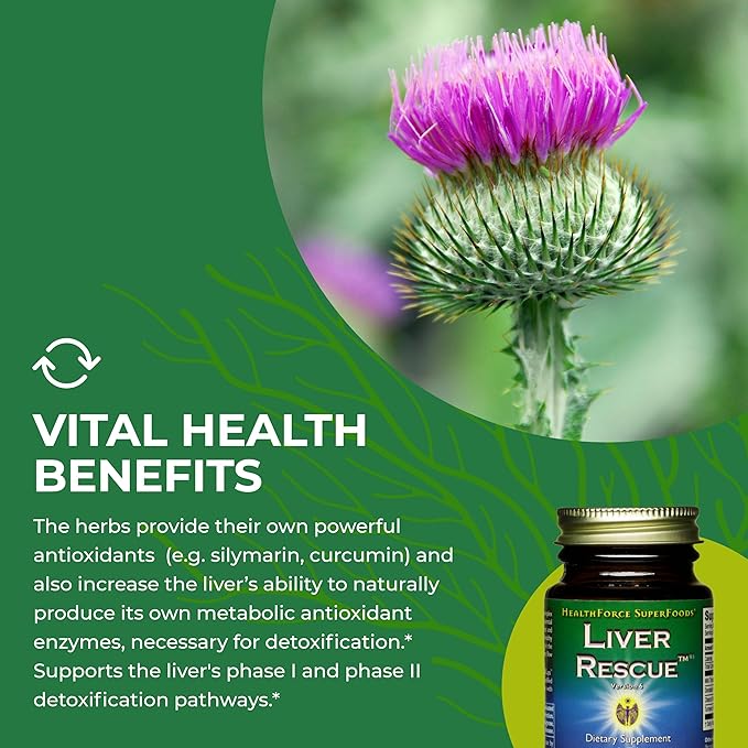 HEALTHFORCE SUPERFOODS Liver Rescue - Natural Liver Cleanse - with Milk Thistle &amp Dandelion Root - Gluten-Free &amp Vegan - 30 Capsules