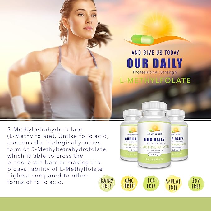 Our Daily Vites L-Methylfolate 10 mg / 10000 mcg Maximum Strength Active Folate 5-MTHF Filler Free Gluten Free Non-GMO Vegetarian Capsules 90 Count (3 Month Supply) (90)