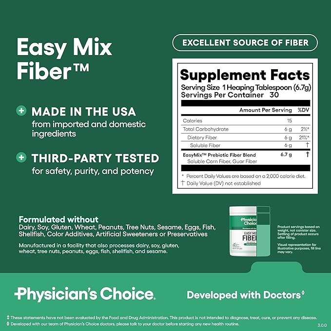 Physician's CHOICE Complete Gut Support System Bundle: Easy Mix Fiber Digestive Enzymes 60 Billion Probiotic &amp Bloat + Gas Probiotic