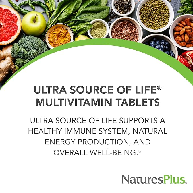 NaturesPlus Ultra Source of Life Multivitamin - 180 Tablets - Supports Immune Health Energy &amp Overall Well-Being - with Lutein &amp Vitamin D3 - Vegetarian &amp Gluten Free - 60 Servings