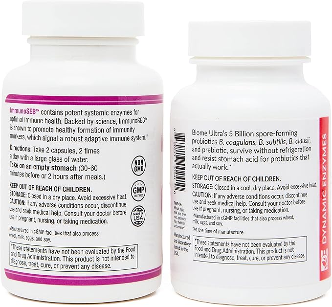 ImmunoSEB (60 caps) &amp Biome Ultra (ProbioSEB CSC3) (30 caps) - Immunity Boost Bundle – Systemic Enzymes &amp Probiotics