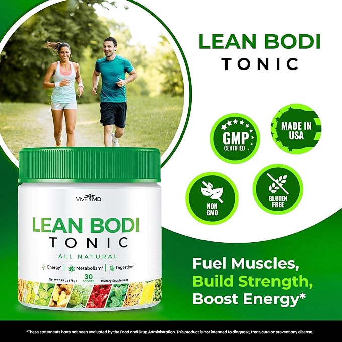 VIVE MD Nagano Lean Bodi Tonic Powder Official FormulaLean Bodi Tonic All Natural with Vitamin B6 and BCAA for Maximum Strength Cleanse and Lean Metabolic Powder Support Lean Bodi Drink (3 - Pack)