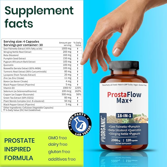 Men’s Prostate Health &amp Urinary Comfort Support with Saw Palmetto Stinging Nettle &amp Beta-Sitosterol | Supports Prostate Size &amp Flow | Third-Party Tested Vegan Non-GMO Gluten-Free 120