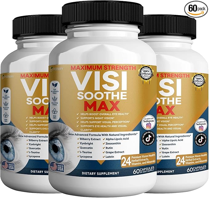 Vision Soothe Max Eye Health Supplement 60 Capsules 24 Herbal Extracts with Vitamins and Minerals Maximum Strength (3)