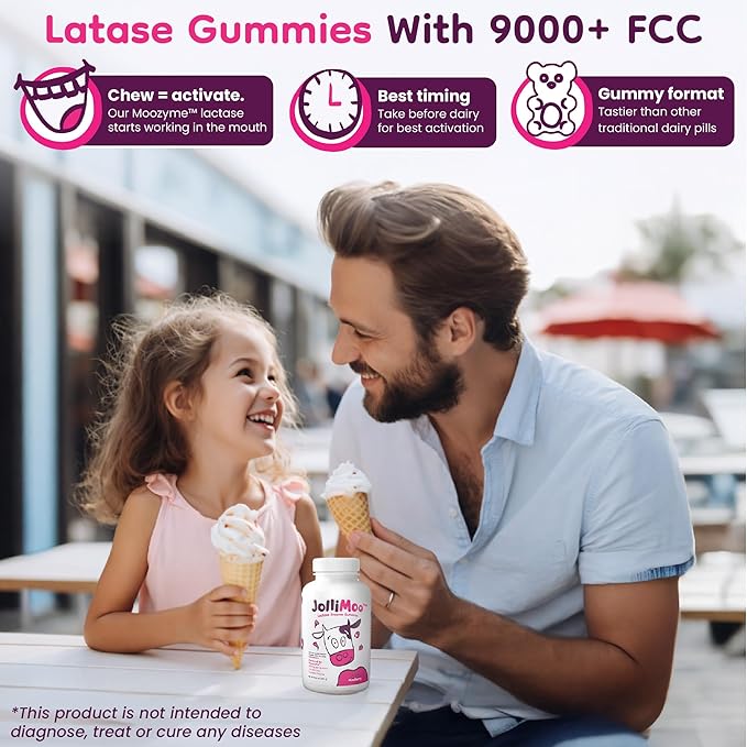 Lactase Enzyme Gummies 9000+ FCC 60 Count – Digestive Enzyme Supplement for Dairy Foods Chewable Lactase Support Vegan Kosher Made in USA | Moozyme™
