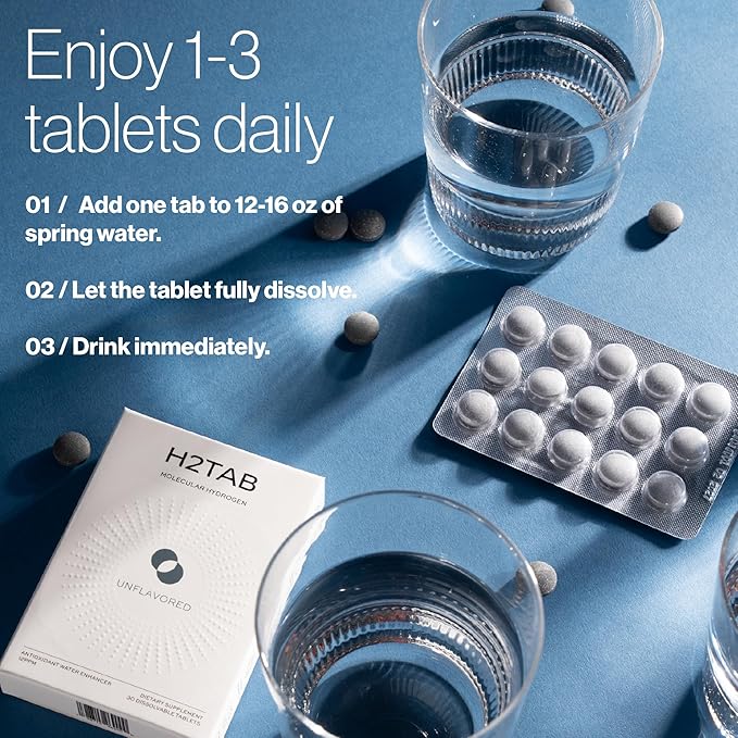 Molecular H2TAB Hydrogen Tablets with Magnesium -12 PPM Hydrogen Tablets for Drinking Water -Rich in Antioxidants Supports Cellular Health Recovery &amp Cognitive Function (30 Counts Unflavored)