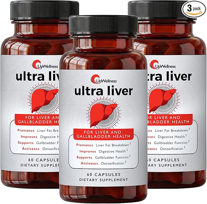 UpWellness Ultra Liver Supplement for Liver Support and Gallbladder Support - Powered by TMG NAC Milk Thistle and More - Liver Cleanse Detox &amp Repair - 60 Capsules - 3 Pack