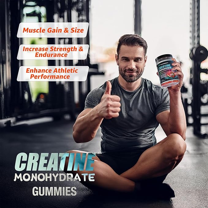 VitaBoost Creatine Gummies 5g- Natural Creatine Monohydrate for Men &amp Women- Delicious Strawberry Watermelon Flavor- Boost Strength Energy &amp Muscle Growth- Vegan Pre Workout Gummies- Made in