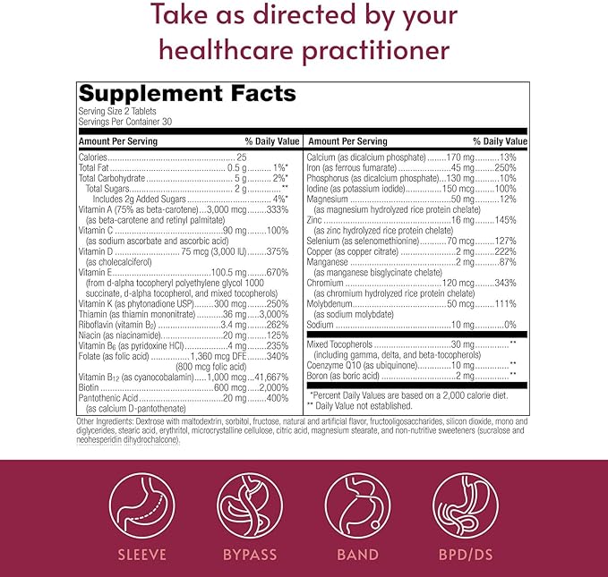 Bariatric Advantage Chewable Advanced Multi EA - High Potency Daily Multivitamin with Iron for Bariatric Surgery Patients - Strawberry Flavor - 60 Count