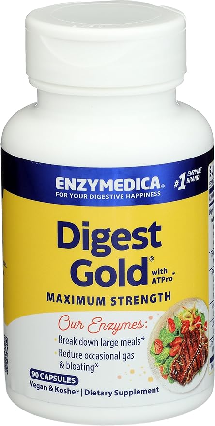 Enzymedica Digest Gold + ATPro Maximum Strength Digestive Enzymes Helps Digest Large Meals for Instant Bloating Relief 90 Count