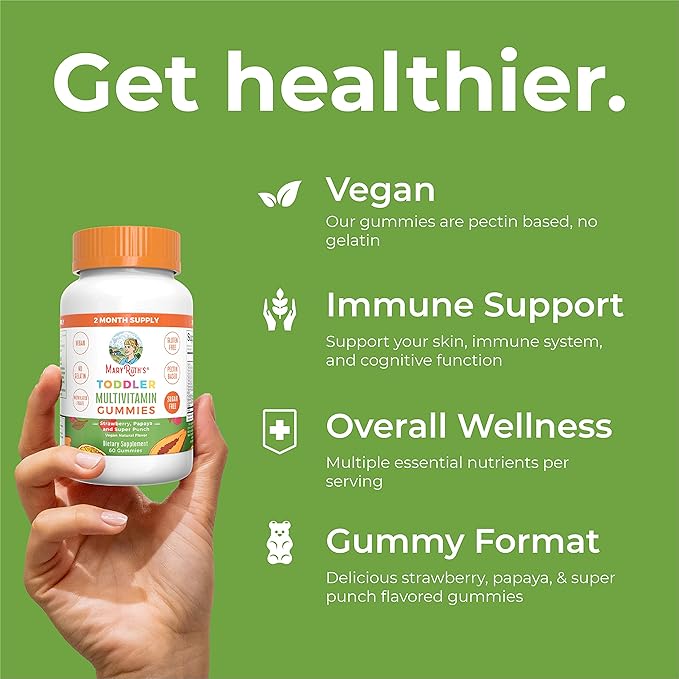 MARYRUTH'S Sugar Free Vitamin Gummies for Kids Age 2 | 2 Month Supply Multivitamin with Vitamin C D3 Zinc | 1 Gummy Per Day | Toddler Vitamins | Sugar Free | Vegan | Non GMO | 60 Count