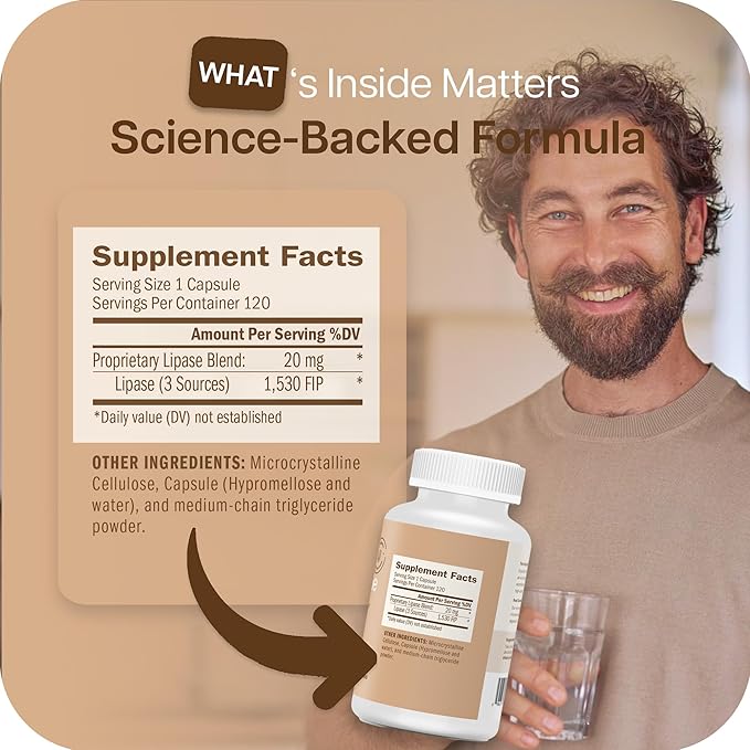 Houston Enzymes – Lypazyme Lipase Digestive Enzymes for Women and Men –120 Capsules – 3 Enzyme Blend for Complete Breakdown of Triglyceride Fats Enzyme for Digestion of High-Fat Meals &amp Fish Oil