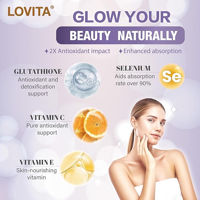 LOVITA Glutathione Complex 500mg for Radiant Skin &amp Immunity Support | 99.8% Purity with Vitamin C Selenium &amp E Vegan Non-GMO Gluten-Free 180 Vegetarian Tablets (Pack of 3)