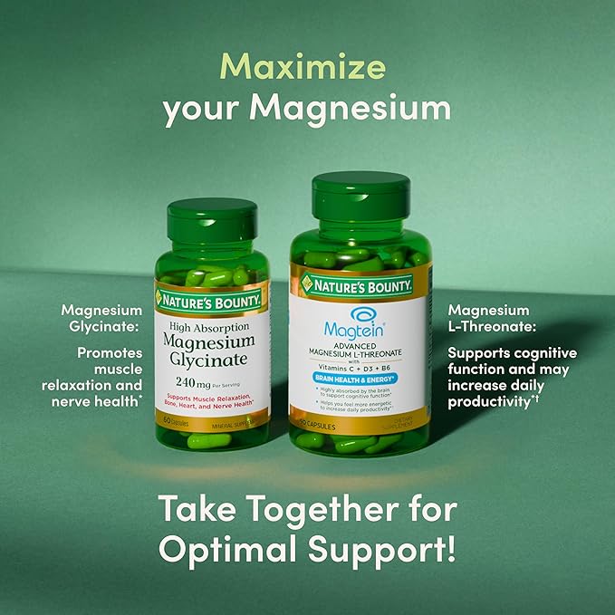 Nature’s Bounty Magnesium L-Threonate – Advanced Magnesium Supplement with Vitamin C Vitamin D3 and Vitamin B6 – Supports Brain Health Energy Nerve &amp Immune Support Supplement – 90 Capsules