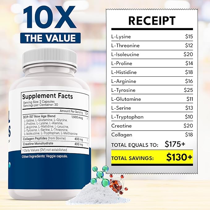 NEW AGE Amino Acid Complex – 20 Aminos with BCAAs L-Glutamine L-Arginine &amp Hyaluronic Acid – Supports Recovery Energy Immune Health &amp Wellness – Non-GMO Gluten-Free – 120 Capsules