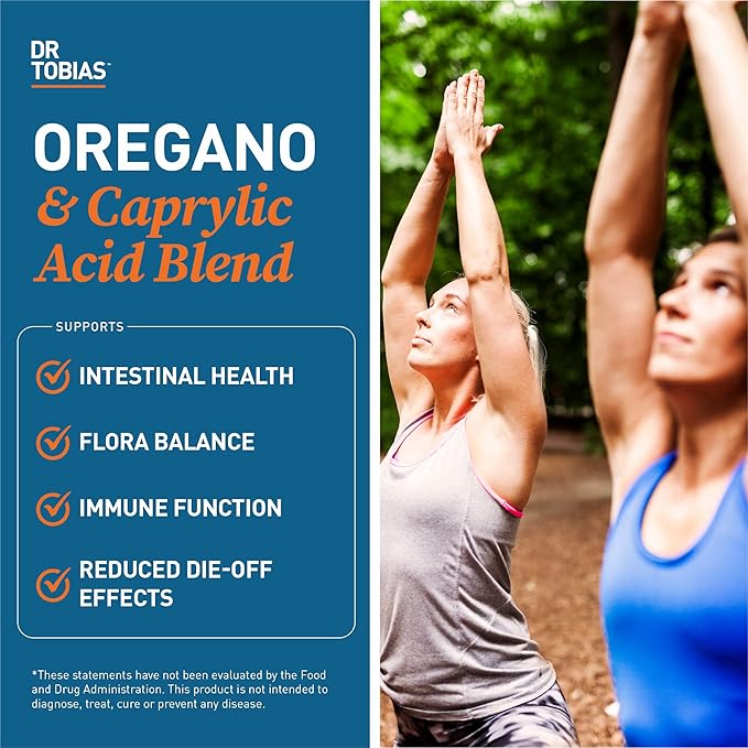 Dr. Tobias Oregano and Caprylic Acid Blend Gut Flora Balance Complex with Probiotics &amp Enzymes for Intestinal and Immune Support Gut Health Supplements for Women &amp Men 120 Capsules 60 Serv