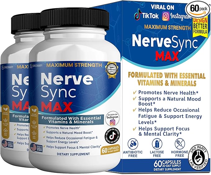 Nerve Sync MAX Supplement 60 Capsules Vegan Friendly with Essential Vitamins &amp Minerals for Nerve Health. (2)