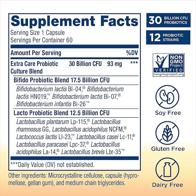 Renew Life Probiotic for Men &amp Women Bundle Bundle Pribiotic Supplements for Digestive &amp Immune Support Shelf Stable Gluten Free Extra Care (30B CFU) &amp Women's Care (25B CFU) 60 Capsul