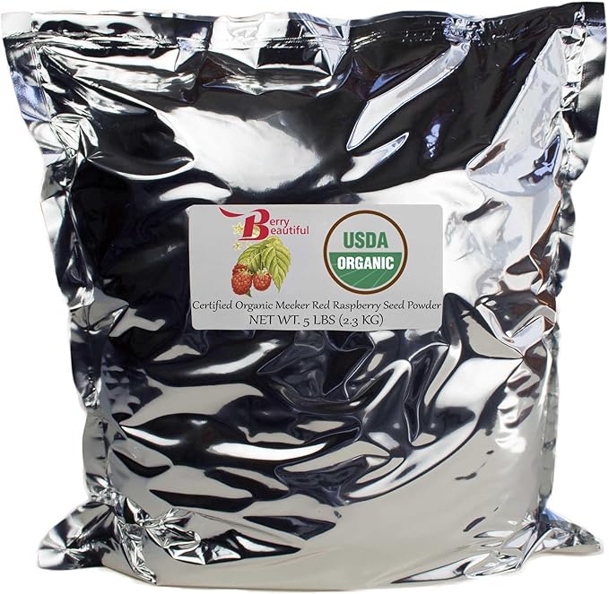 Berry Beautiful Organic Meeker Red Raspberry Seed Powder (Ellagic Acid Fiber) - 5 lb (2.27 kg) - Cold-Pressed from US-Grown Raspberry Seed