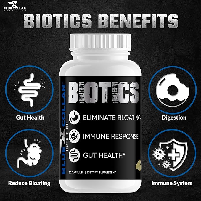 BLUE COLLAR NUTRITION Biotics - 40 Billion CFU – 60 Capsules - Probiotics for Gut Health and Digestion