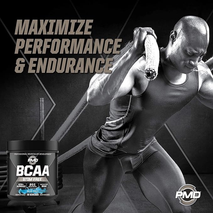 PMD Sports CG5 - Premium Creatine and L-Glutamine Powder (60 Servings) &amp PMD Sports BCAA Stim Free Amino Acids for Enhanced Recovery – Blue Razz (30 Servings)