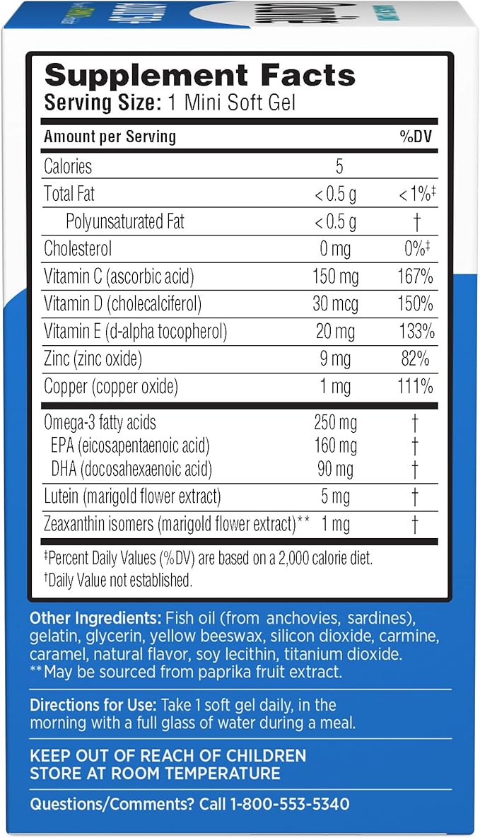 Ocuvite Adult 50+ Eye Health Vitamins and Mineral Supplements with Lutein Zeaxanthin and Omega-3 90 Soft Gels (Pack of 2)