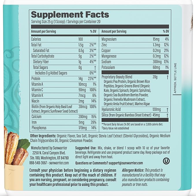 Vegan Collagen Protein Powder for Women Silica Plant Based Collagen Powder Churro Flavor with Vegan Hair Skin and Nails Vitamins Non-GMO No Added Sugar Soy Dairy &amp Gluten Free (Churro 20 Servings