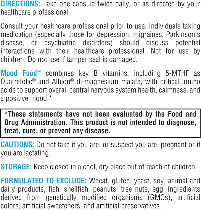 XYMOGEN Mood Food - Supports Relaxation &amp Healthy Mindset - Active Folate &amp 5-MTHF - Serotonin Support Complex for Nervous System Health - Vegetarian Non-GMO &amp Gluten-Free - 60 Capsules