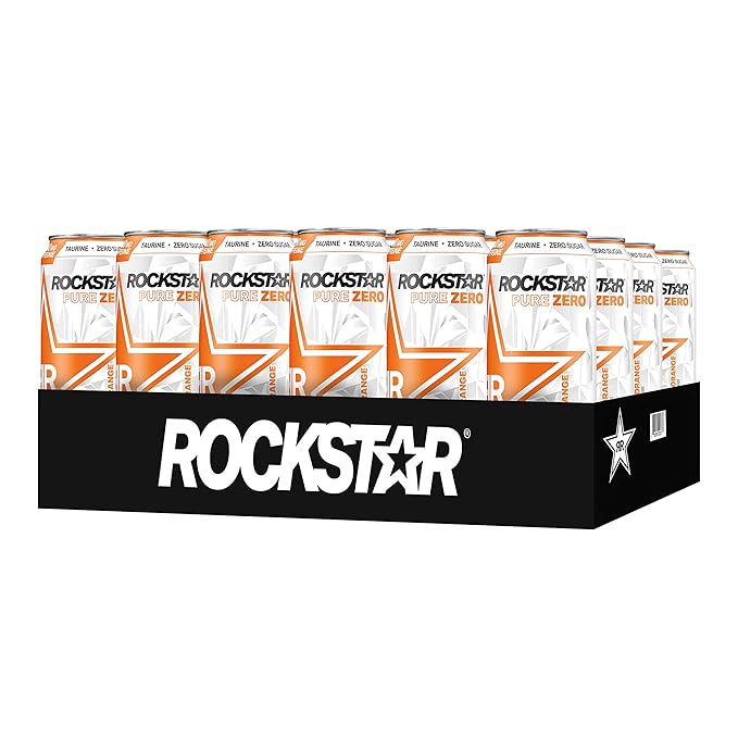 Rockstar Pure Zero Energy Drink Mandarin Orange 0 sugar with Caffeine and Taurine 16oz (Pack of 24) (Packaging May Vary)