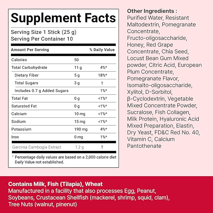 FOODOLOGY Coleology Cutting Stick Jelly (Pomegranate) – Dietary Fiber Supplement for Healthy Weight Management Chia Seeds &amp Garcinia Cambogia Korean Beauty with Collagen – 10 Sticks