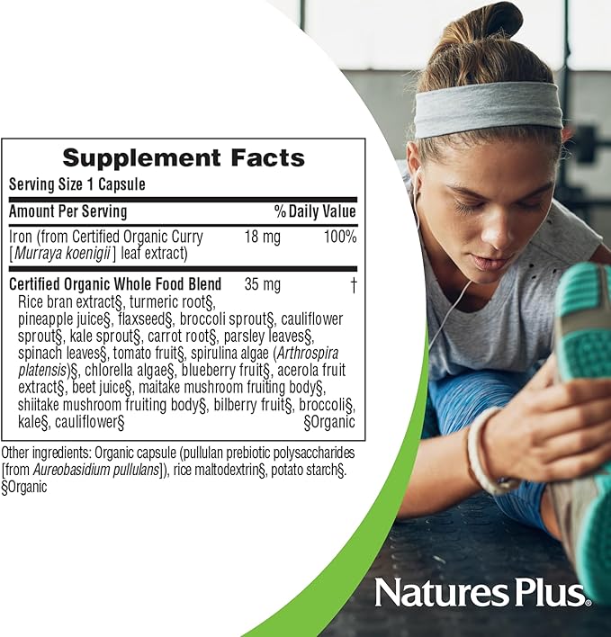 NaturesPlus Source of Life Garden Iron - 30 Quick-Release Capsules - Plant-Based Iron Supplement with 20+ Whole-Food Extracts - Fast Acting - USDA Certified Organic - 30 Servings