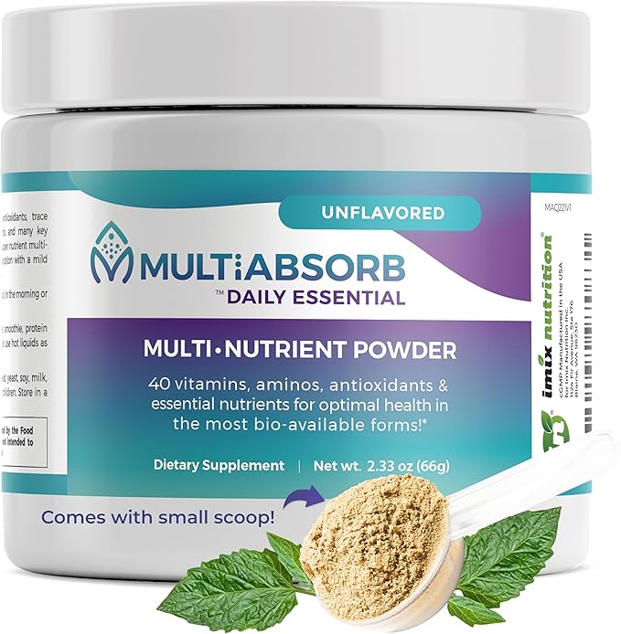 MultiAbsorb~Daily Essential Multi-Nutrient Powder for Optimal Health Vitamins Minerals Antioxidants No Fillers or Preservatives Natural Non-GMO 30 Servings (Unflavored)