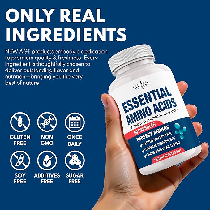 NEW AGE Amino Acid Complex – 20 Aminos with BCAAs L-Glutamine L-Arginine &amp Hyaluronic Acid – Supports Recovery Energy Immune Health &amp Wellness – Non-GMO Gluten-Free – 60 Capsules