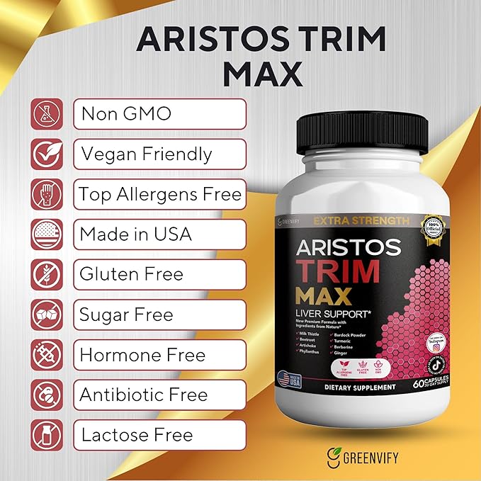 Aristos Trim Max Liver Support Extra Strength 60 Veggie Capsules 30 Servings with Milk Thistle Beetroot Artichoke (2)