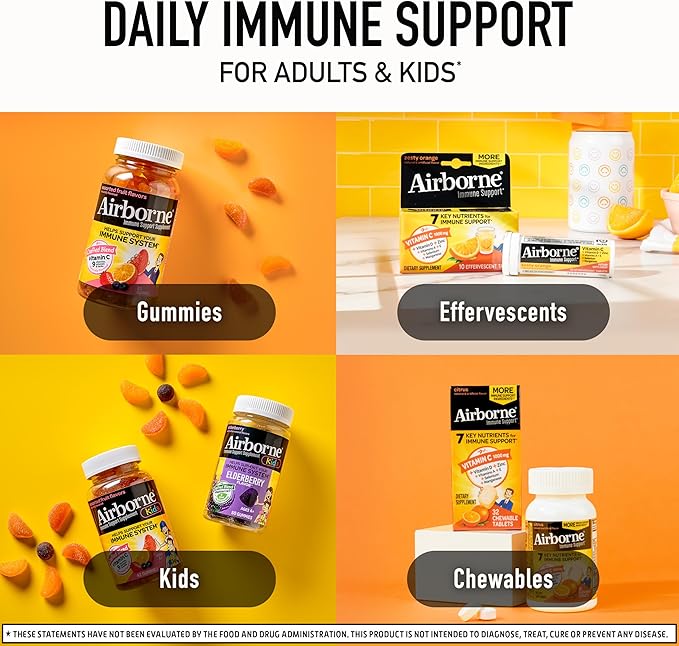 Airborne Citrus Chewable Tablets 200ct | Immune Support Supplement with 1000mg Vitamin C + Vitamins A D E ZincSelenium &amp Manganese | Herbal Blend | Gluten Free