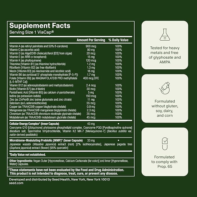 Seed DM-02 Daily Multivitamin - 100% DV Essential Vitamins and Minerals for Women &amp Men - Helps Fill Daily Nutrient Gaps - Immune Bone Hair Skin &amp Nails Health - Vegan - 30 Capsules (30-Day