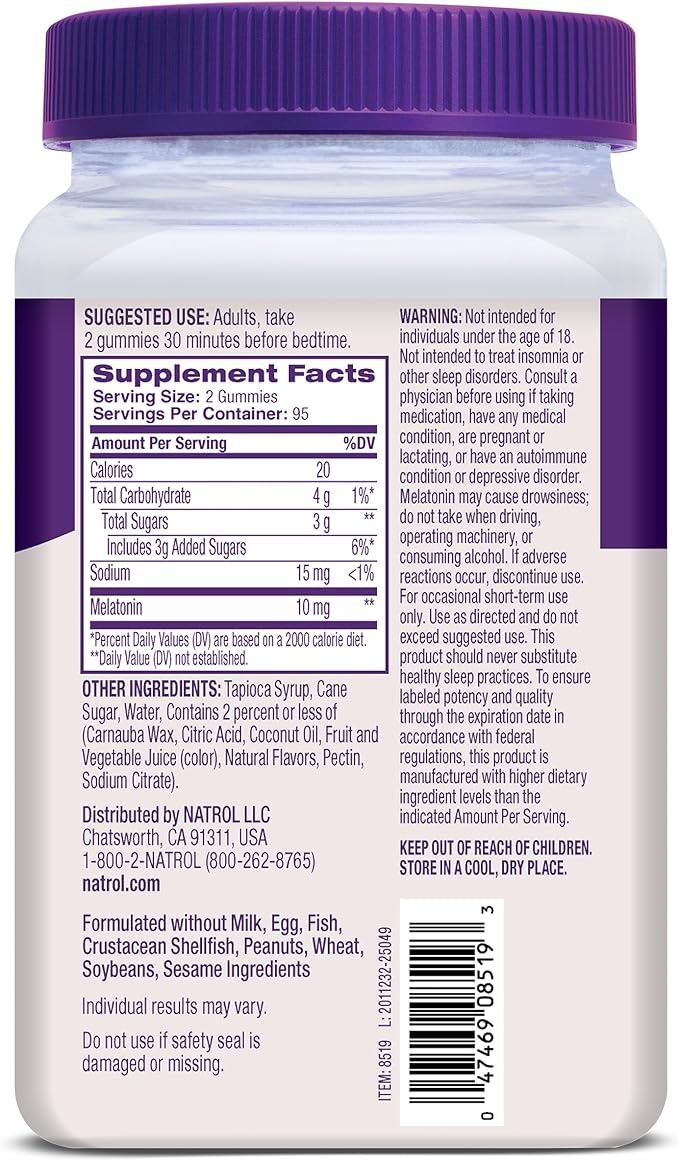 Natrol Melatonin Gummies Sleep Support 190 Strawberry-Flavored Adult Melatonin Gummies 10 mg Sleep Aids for Adults