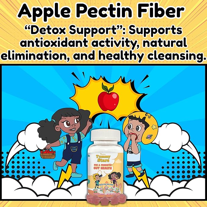 Tummy Stars Kids Multivitamin Gummies with Prebiotic &amp Probiotic + Fiber | Kids Vitamins for Gut Health Digestion Regularity &amp Immune Support | Vegan Children’s Gummies 60 Count