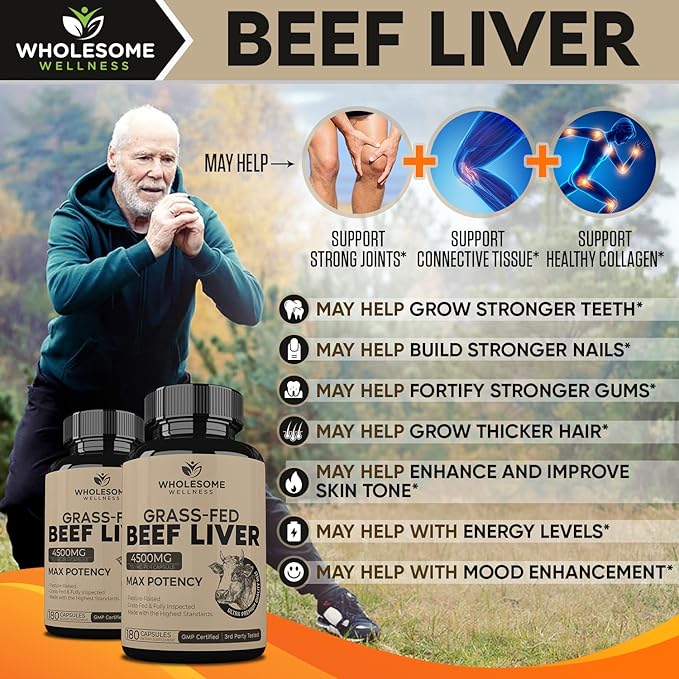 Grass Fed Desiccated Beef Liver Capsules (180 Pills 750mg Each) + Liposomal Vitamin C Capsules (200 Pills 1500mg Buffered) High Absorption VIT C Bundle