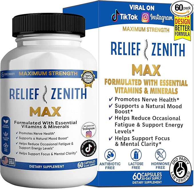 Relief Zenith Max Dietary Supplement Nerve Health &amp Mood Support 60 Capsules 30-Day Supply (1)