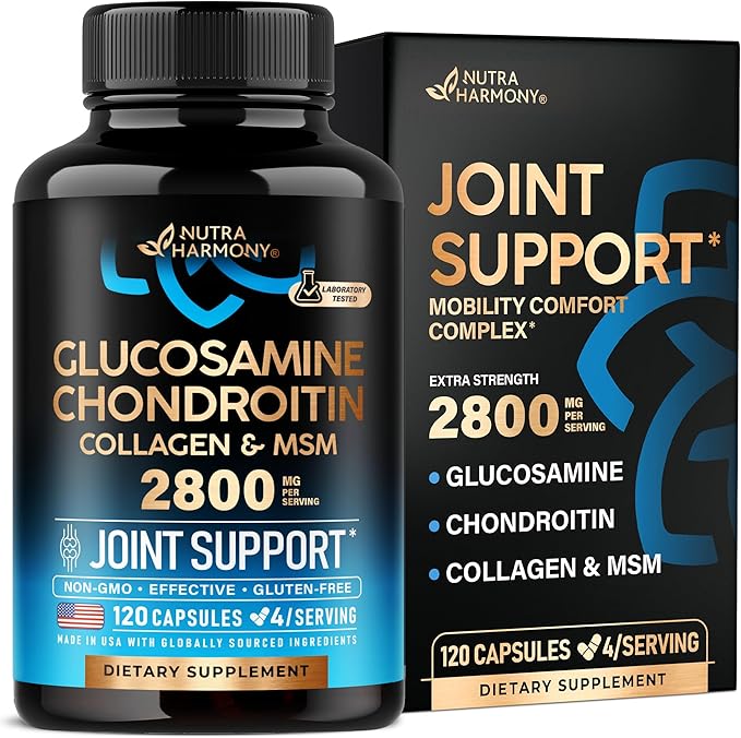 Glucosamine Chondroitin MSM Collagen | HSA | Joint Support Supplement 2800 mg | Made in USA | FSA Approved Product Items | Flexibility Nutritional Vitamins | For Men &amp Women 120 Capsules