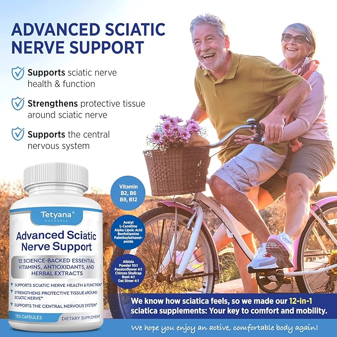 Advanced Sciatic Nerve Support Relief: Alpha Lipoic Acid Vitamin Benfotiamine - 12 in 1 Sciatica Supplements - 120 Capsules- 30-60 Supply- Made in USA