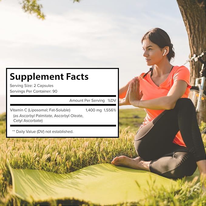 Pure O Elements Vitamin C Liposomal Supplement Capsules 180 Count – High Absorption Ascorbic Acid Non-GMO Soy Free Gluten Free - Pure Vitamin C