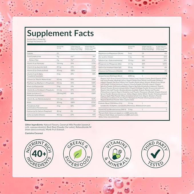 Beam Kids Multivitamin Powder – Kids Vitamins with Greens Probiotic &amp Prebiotic Immune Support for Children &amp Toddlers No Artificial Sweeteners for Picky Eaters 20 Servings Strawberry Fl